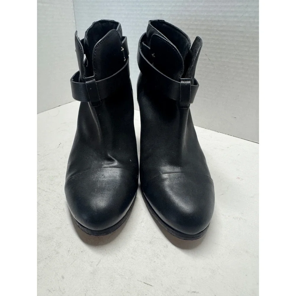 Rag & Bone Harrow Black Leather Wrap Strap Ankle Boots 38.5 8.5